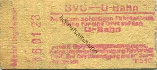 Deutschland - Berlin - BVG U-Bahn - Fahrkarte - Mehringdamm