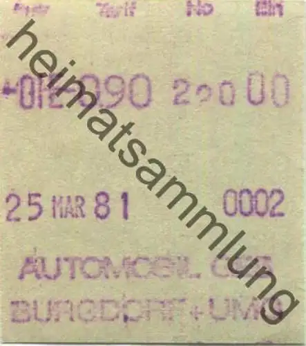 Schweiz - Burgdorf und Umgebung - Bus - Fahrschein 1981