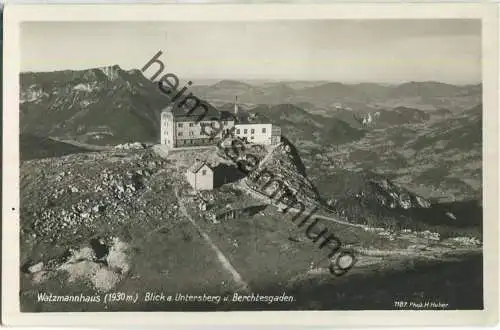 Watzmannhaus - Blick auf Untersberg und Berchtesgaden - Foto-Ansichtskarte - Verlag Hand Huber München