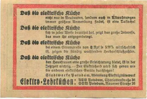 Deutschland - Potsdam - Stadtwerke Potsdam Abt. Verkehrsbetriebe - Fahrschein 20Rpf. - rückseitig Werbung für eine elekt