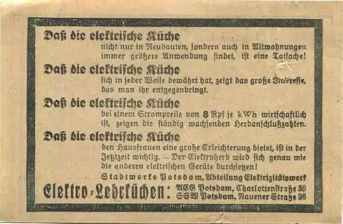 Deutschland - Potsdam - Stadtwerke Potsdam Abt. Verkehrsbetriebe - Kinderfahrschein 10Rpf. - rückseitig Werbung für eine