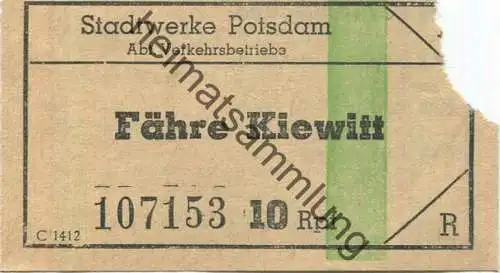 Deutschland - Potsdam - Stadtwerke Potsdam Abt. Verkehrsbetriebe - Fähre Kiewitt - Fahrschein 10Rpf. - rückseitig Werbun