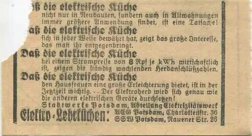 Deutschland - Potsdam - Stadtwerke Potsdam Abt. Verkehrsbetriebe - Fähre Kiewitt - Fahrschein 10Rpf. - rückseitig Werbun