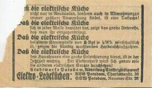 Deutschland - Potsdam - Stadtwerke Potsdam Abt. Verkehrsbetriebe - Fähre Kiewitt - Fahrschein 10Rpf. - rückseitig Werbun