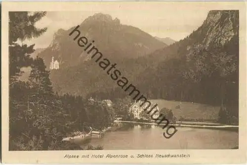 Alpsee mit Hotel Alpenrose und Schloss Neuschwanstein - Verlag Ottmar Zieher 1923