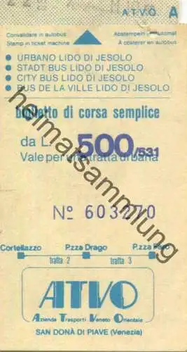 Italien - Urbano Lido di Jesolo - Stadtbus - Fahrkarte L. 500