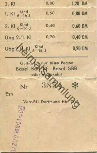 Deutschland - Basel Bad Bf - Basel SBB oder umgekehrt - Fahrkarte