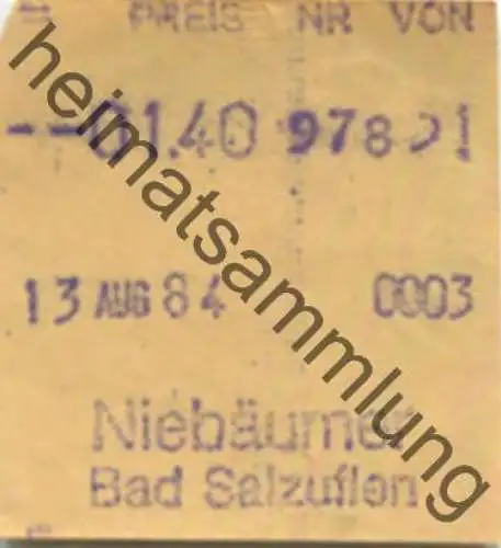 Deutschland - Bus-Fahrschein - Niebäumer Bad Salzuflen - Fahrschein 1984