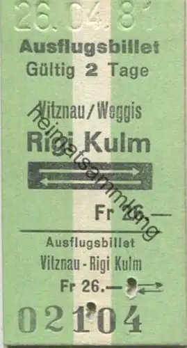 Schweiz - Ausflugsbillet - Vitznau Weggis - Rigi Kulm - Fahrkarte 1981