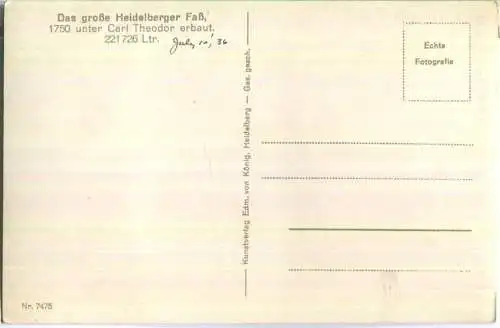 Heidelberg - Das grosse Fass - Foto-Ansichtskarte - Verlag Edm. von König Heidelberg