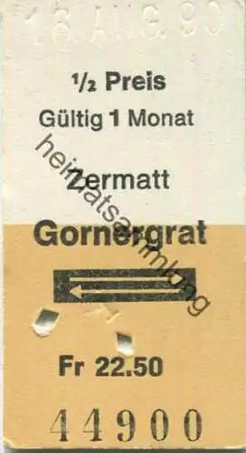 Schweiz - Gornergratbahn - Zermatt Gornergrat - 1/2 Preis 1990