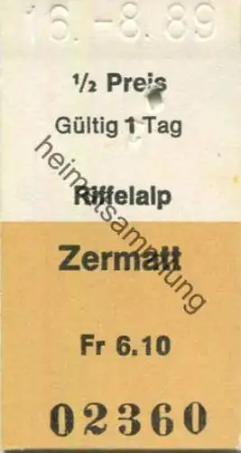 Schweiz - Gornergratbahn - Riffelalp Zermatt - 1/2 Preis 1989