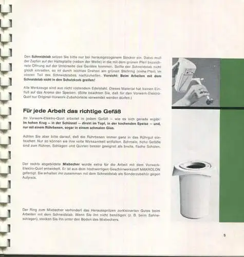 Vorwerk - Elektro-Quirl - Gebrauchsanweisung 1969 - 30 Seiten mit 10 Abbildungen und Rechnung
