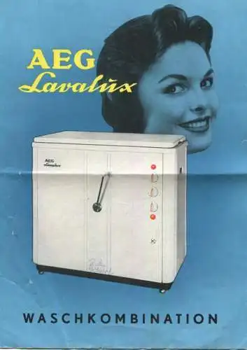 AEG Lavalux - Waschkombination 1957 - Faltblatt mit 7 Abbildungen