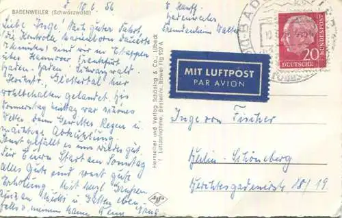 Badenweiler - Foto-AK - Verlag Schöning & Co Lübeck - Luftpost nach Berlin gel. 1956