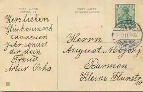 Neujahr - verschneite Dorfstrasse - Künstlerkarte gel. 1911