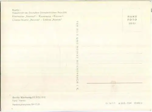Berlin - Filmtheater Kosmos - Kino - Foto-Ansichtskarte - VEB Bild und Heimat Reichenbach
