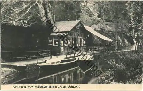 Bootsstation Obere Schleusen-Klamm - Foto-Ansichtskarte - Verlag H. Wagner Hinterhermsdorf - Handabzug