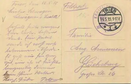 Trier - Hauptmarkt - Strassenbahn - Feldpost - gel. 1915