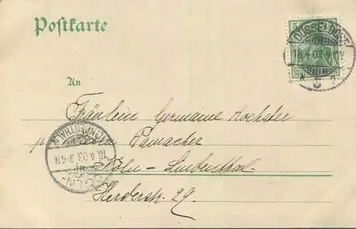 Düsseldorf - Jägerhofallee - Springbrunnen - Verlag G. Blümlein & Co Frankfurt - gel. 1903