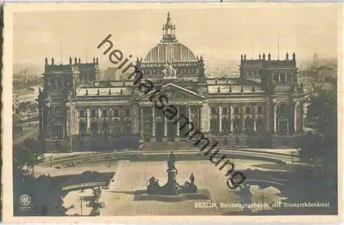 Berlin - Reichstagsgebäude - Bismarckdenkmal - Foto-Ansichtskarte - Verlag Karl Altmann Nachf. Bruno Romey Friedenau