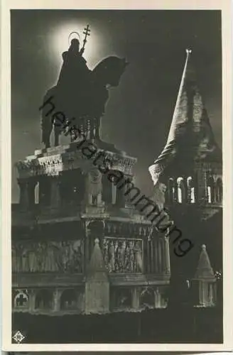 Budapest - St. Stephans-Denkmal beleuchtet - Nacht - Foto-Ansichtskarte - Verlag Rotophot r. t. Budapest