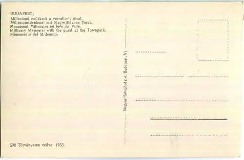 Budapest - Millenniumsdenkmal mit Stadtwäldchen Teich - Foto-Ansichtskarte - Verlag Rotophot r. t. Budapest