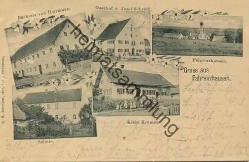 Fahrenzhausen - Schule - Bäckerei Hermann - Klein Krämer - Gasthof von Josef Schrödl - Verlag G. M. Beinrucker Schönbrun