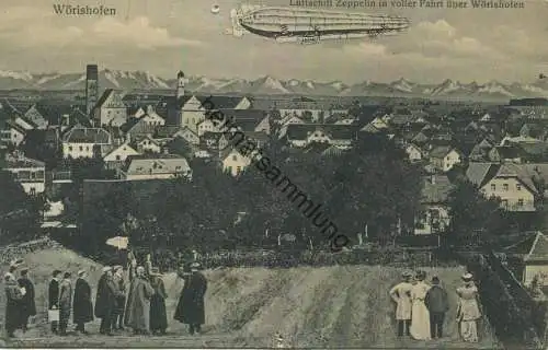 Wörishofen - Zeppelin - Verlag B. Lehrburger Nürnberg - Feldpost - Nagelloch oben Mitte - Knick unten Mitte gel. 1911