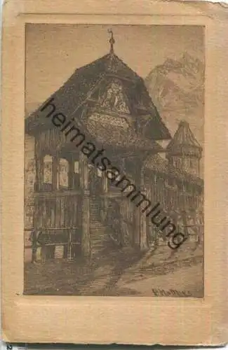 Luzern - Kapellbrücke gegen den Pilatus - Künstlerkarte P. Matthes - Verlag Paul Matthes Luzern