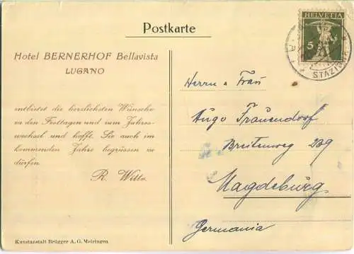 Lugano - Hotel Bernerhof - Bellavista - Neujahrs- und Werbekarte des Besitzers R. Witte - Verlag Brügger AG Meiringen