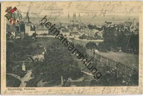 96243Bamberg - Panorama - Wappen Prägedruck - Verlag Hermann Martin Nürnberg