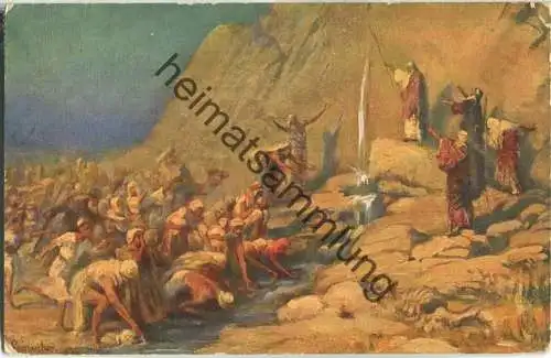 Moses schlägt Wasser aus dem Felsen - Künstlerkarte Rob. Leinweber - Bild IX