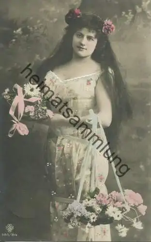 Junge Frau mit langen Haaren - Verlag RPH Rotophot Berlin 583/84 - coloriert gel. 1907