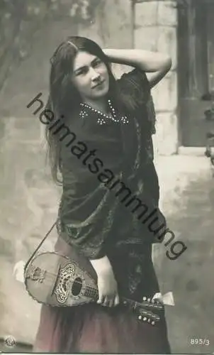 Junge Frau mit Laute - Verlag NPG 895/3 - coloriert gel. 1909