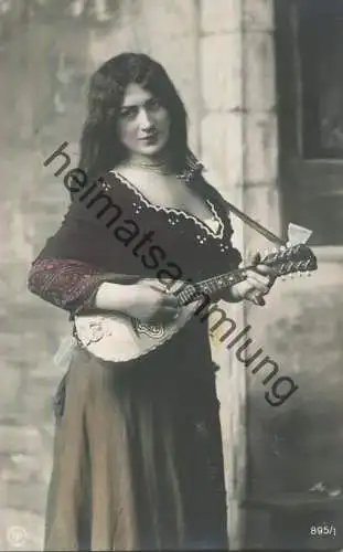 Junge Frau mit Laute - Verlag NPG 895/1 - coloriert gel. 1909