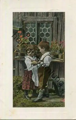 Kinder - Tracht - Lederhosen - coloriert - gel. 1909