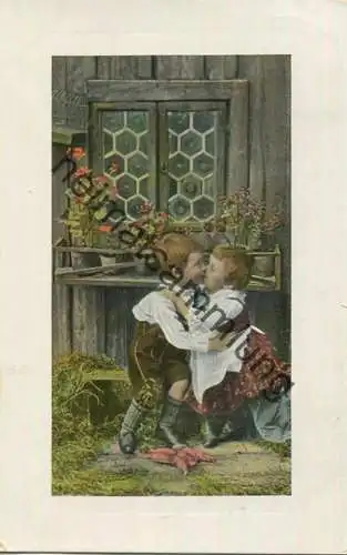 Kinder - Tracht - Lederhosen - coloriert - gel. 1909