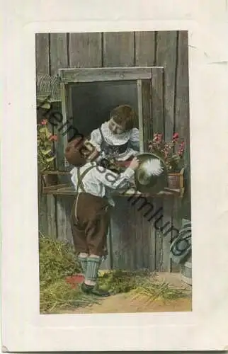 Kinder - Tracht - Lederhosen - coloriert - gel. 1909