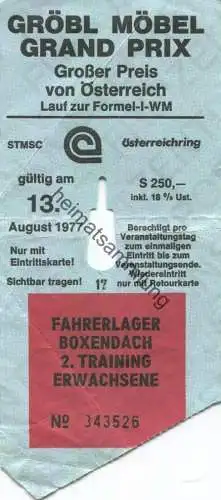 Ösrerreich - Großer Preis von Österreich - Lauf zur Formel-I-WM - 1977 - Fahrerlager Boxendach 2. Training Erwachsene S