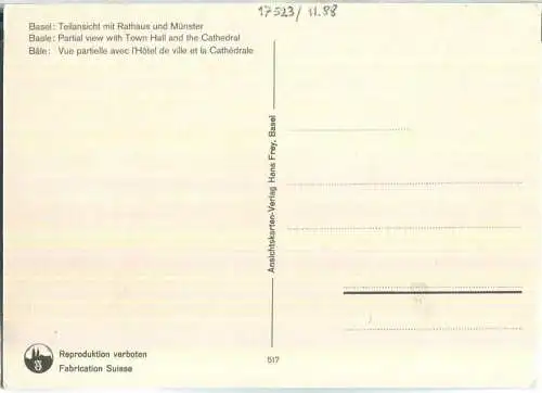 Basel - Teilansicht mit Rathaus und Münster - Verlag Hans Frey Basel