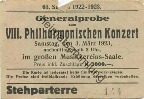 Ösrerreich - Wien - 63. Saison 1922-1923 - Generalprobe zum VIII. Philharmonischen Konzert im großen Musikvereins-Saale