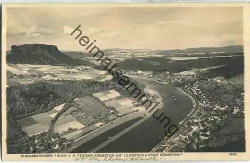 Elbsandsteingebirge - Blick von der Festung Königstein auf Lilienstein und Stadt Königstein - Foto-Ansichtskarte