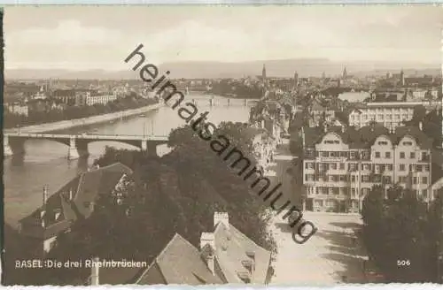 Basel - Die drei Rheinbrücken - Elsässerhof - Tram - Foto-Ansichtskarte - Verlag Xaver Frey Basel