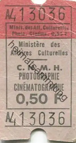 Frankreich -  Ministere des Affaires Culturelles - C.N.M.H. Photographie Cinematographie - 0,50 F