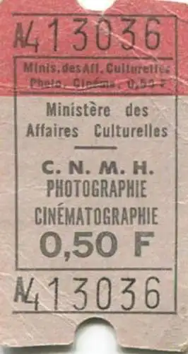 Frankreich -  Ministere des Affaires Culturelles - C.N.M.H. Photographie Cinematographie - 0,50 F