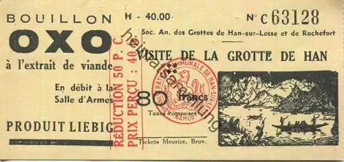 Frankreich - Soc. An. des Grottes de Han-sur-Lesse et de Rochefort - Visite de la Grotte de Han - 80francs - Prix percu