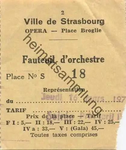 Frankreich - Ville de Strasbourg - Opera - Place Brogli Fauteuil d' orchestre 197?