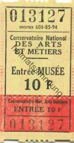 Frankreich - Conservatoire National des Arts et Metiers - Entree Musee 10F