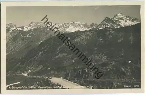 Arlbergpasshöhe - Wasserscheide zwischen Nordsee und Schwarzem Meer - Foto-Ansichtskarte
